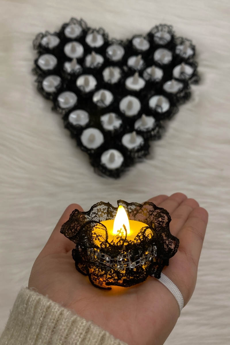 Siyah Ledli Kına Mumu, Nedime El Mumu, Fisto Dantel Detaylı 12 Adet