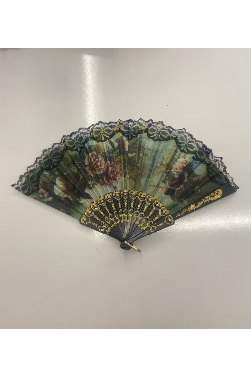 Siyah Lüks Yelpaze Çiçek Desenli Dantelli Düğün Nikah Kına Hediyelik 1 Adet