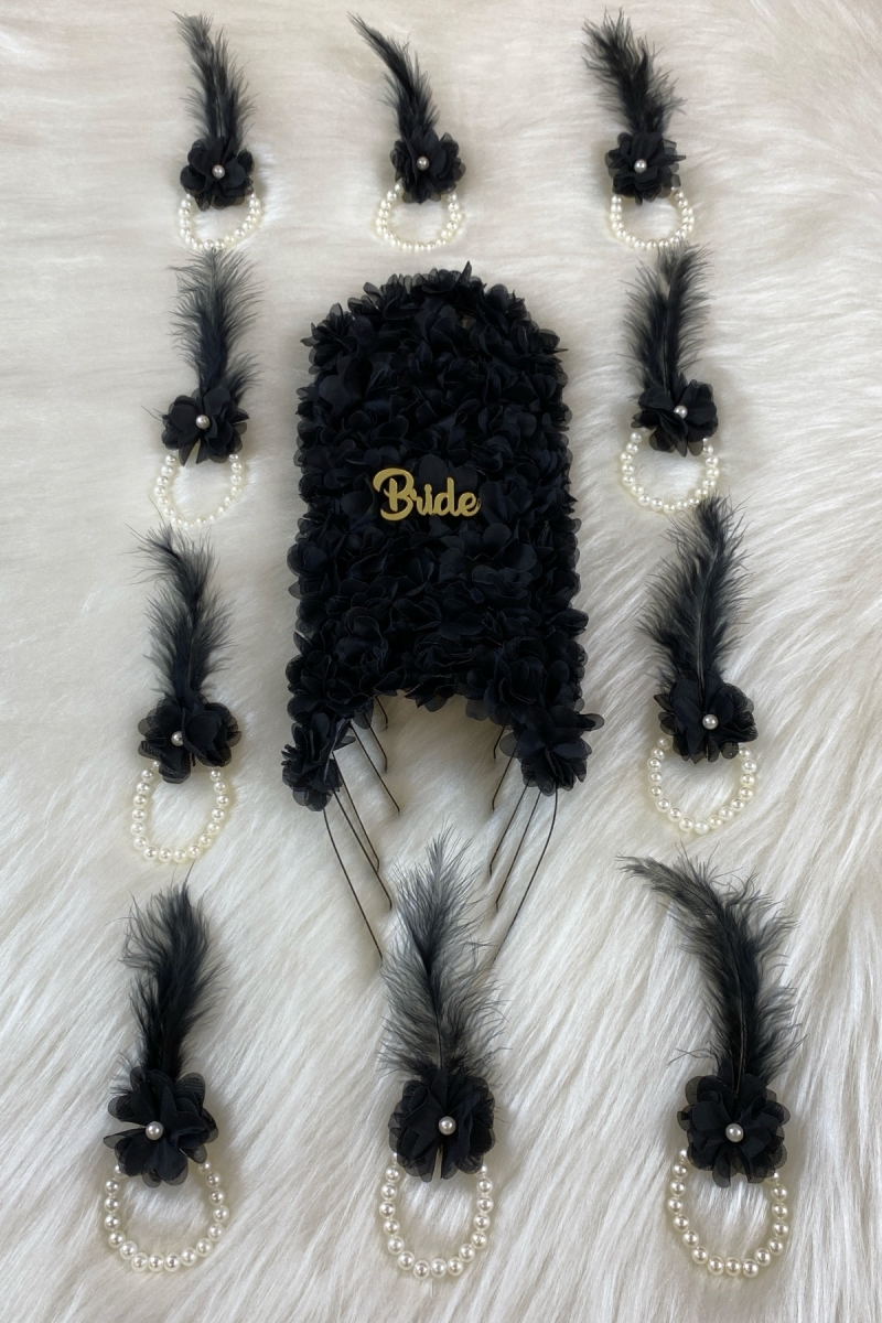 Siyah Nedime Bilekliği 5 Adet, Nedime Tacı(Metal) 5 Adet, Bekarlığa Veda Partisi, 11 Parça Set