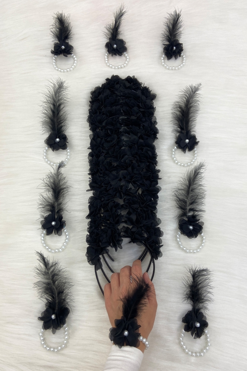 Siyah Nedime Bilekliği Ve Nedime Tacı(Plastik), Kına Gecesi, Bekarlığa Veda Partisi, Bride, 20 Parça