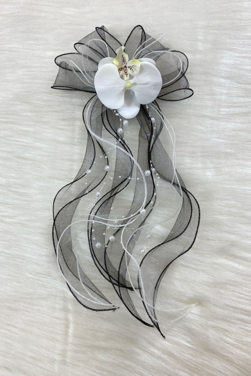 Siyah Orkide Damat Bohça Süsü, Gelin Çeyiz Düğün Nişan Konvoy Gelin Arabası Sünnet Kına Süsü 1 Adet