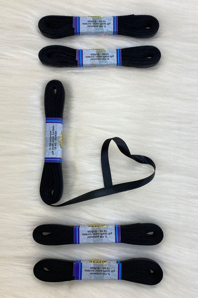 Siyah Saten Kurdele 1 Cm 10 Metre, Bohça Çeyiz Özel Gün Hediye Süsleme Kurdelesi