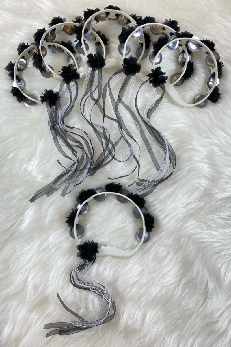 Siyah Süslü Gelin Nedime Kına Gecesi Düğün Sünnet Tefi, Üç Boyut Lazer Çiçek Ve Kurdele Süslü 5 Adet