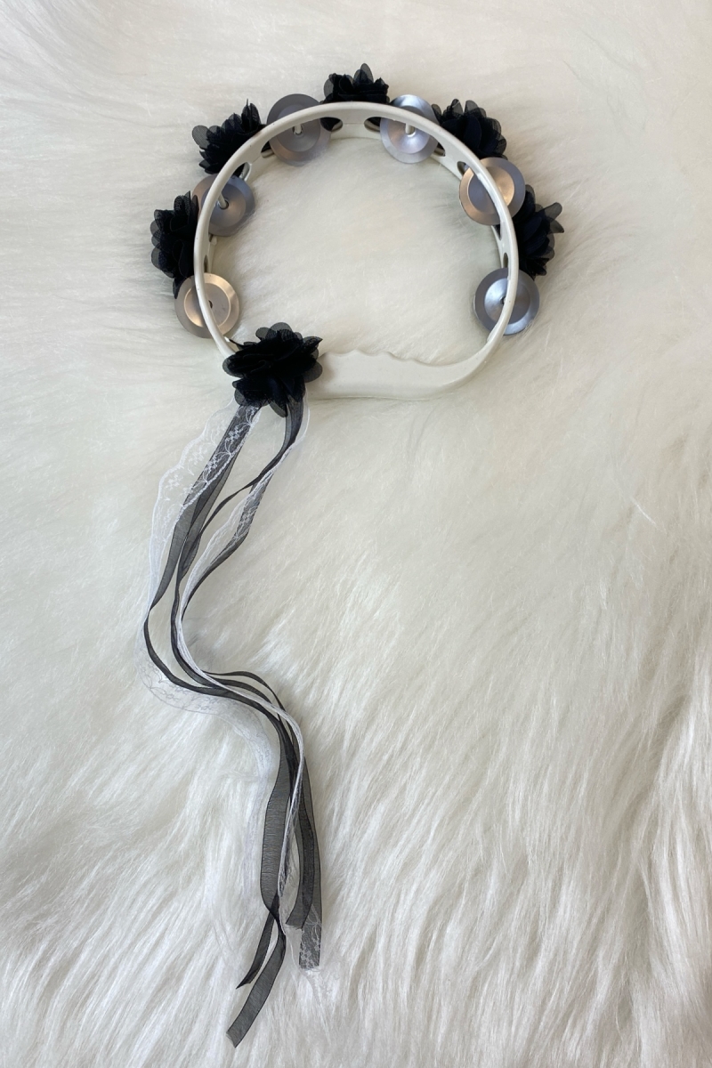 Siyah Süslü Gelin Nedime Kına Gecesi Tefi, Üç Boyut Lazer Çiçek ve Kurdele Detaylı Tef 1 Adet