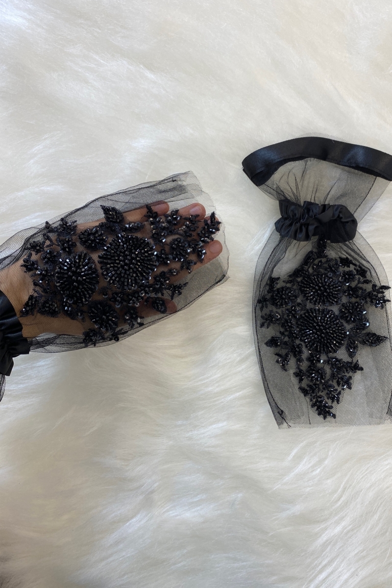 Siyah Vip Delux Gelin Eldiveni, Kına Eldiveni