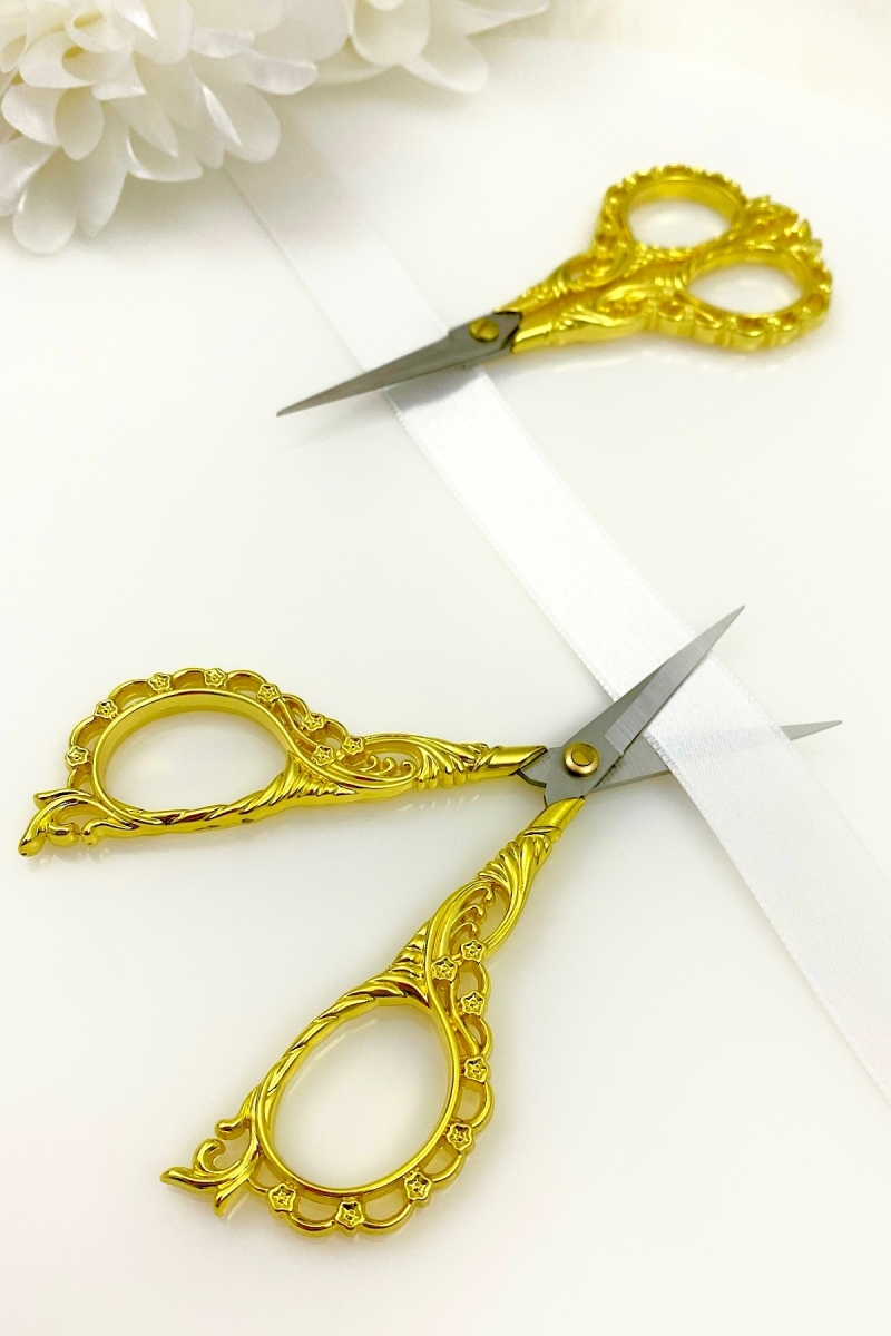 Söz Nişan Makası Gold, Kurdele Açılış Özel Gün Merasim Dikiş Nakış Makas Çiçek Detaylı