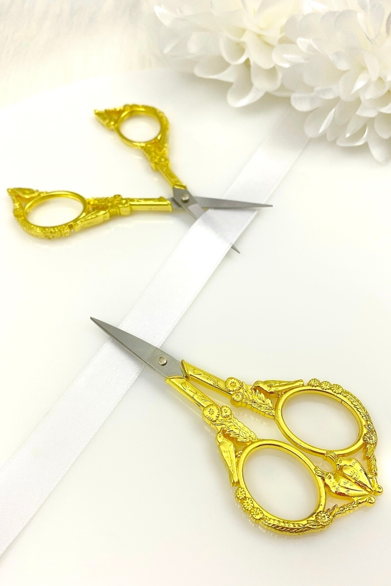 Söz Nişan Makası Gold, Kurdele Açılış Özel Gün Merasim Dikiş Nakış Makas Kuş Detaylı