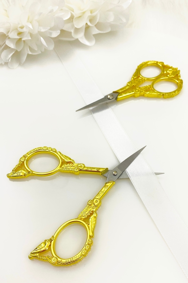 Söz Nişan Makası Gold, Kurdele Açılış Özel Gün Merasim Dikiş Nakış Makas Kuş Detaylı