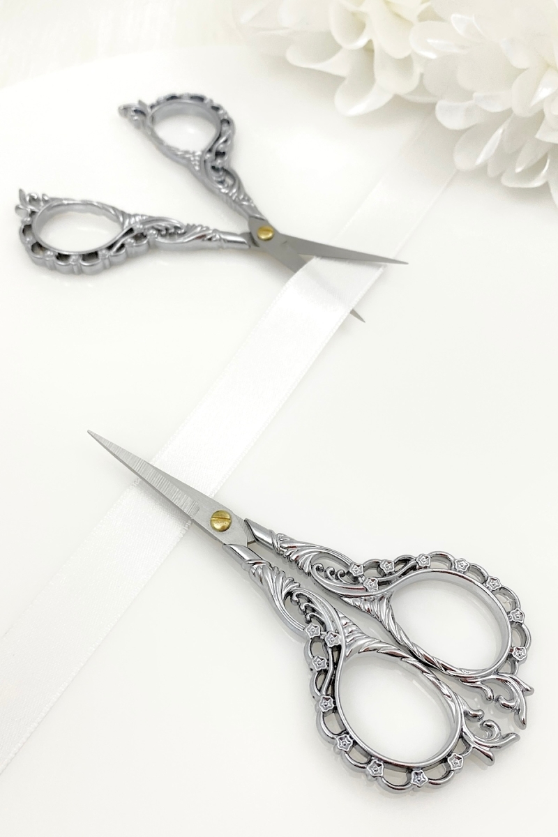 Söz Nişan Makası Gümüş, Kurdele Açılış Özel Gün Merasim Dikiş Nakış Makas Çiçek Detaylı Silver