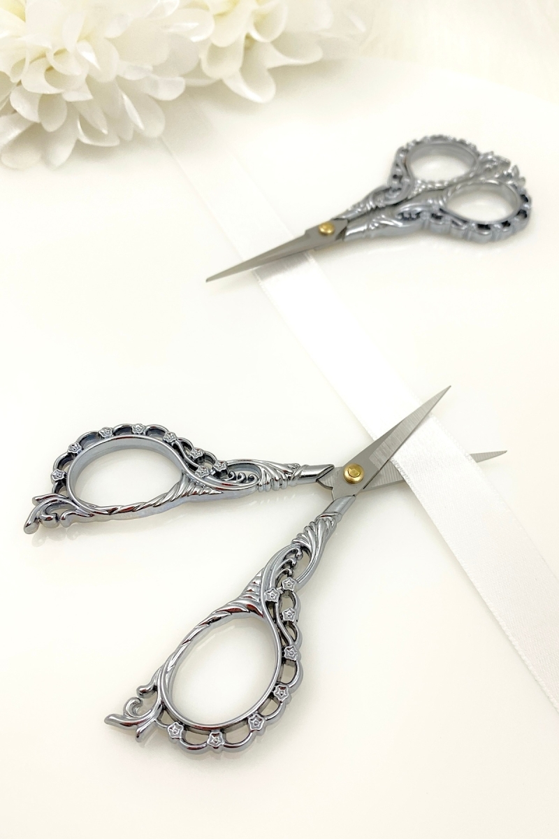 Söz Nişan Makası Gümüş, Kurdele Açılış Özel Gün Merasim Dikiş Nakış Makas Çiçek Detaylı Silver