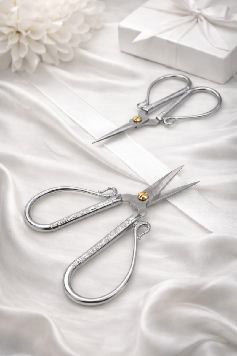 Söz Nişan Makası Gümüş, Kurdele Açılış Özel Gün Merasim Dikiş Nakış Makası Geniş Model Silver