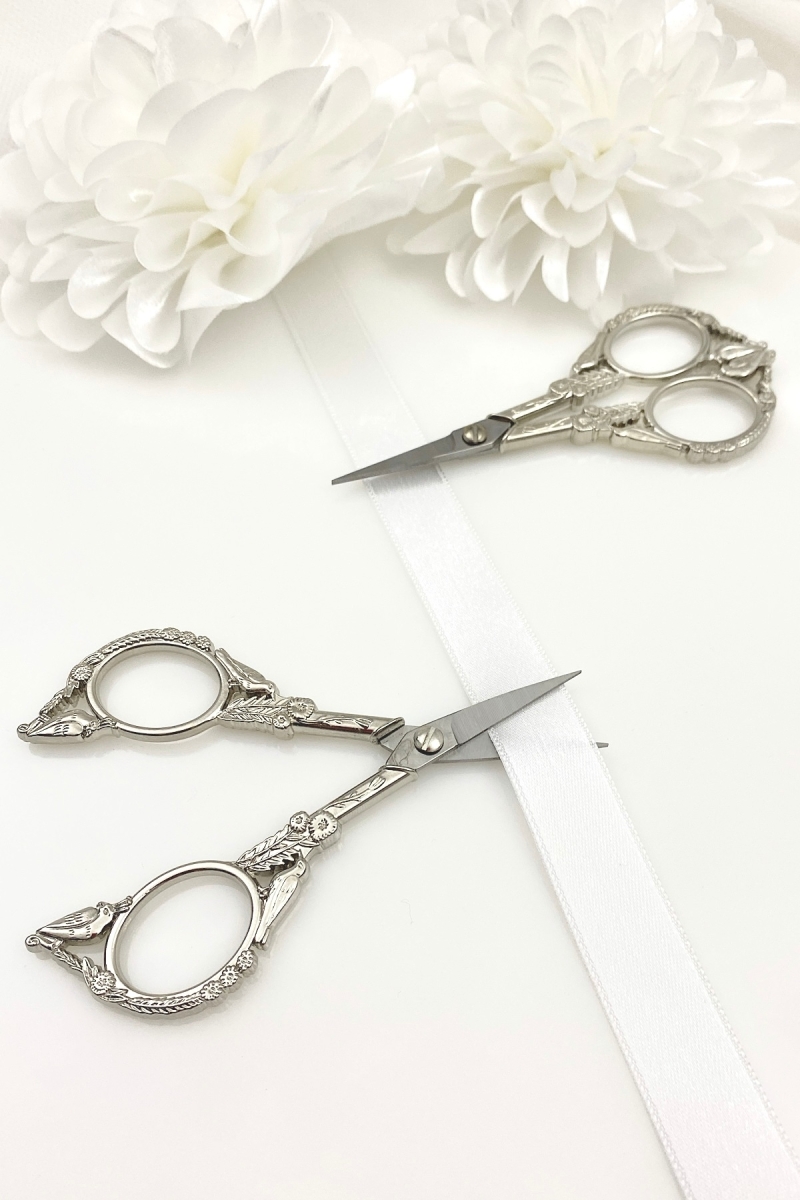 Söz Nişan Makası Gümüş, Kurdele Açılış Özel Gün Merasim Dikiş Nakış Makası Kuş Detaylı Silver