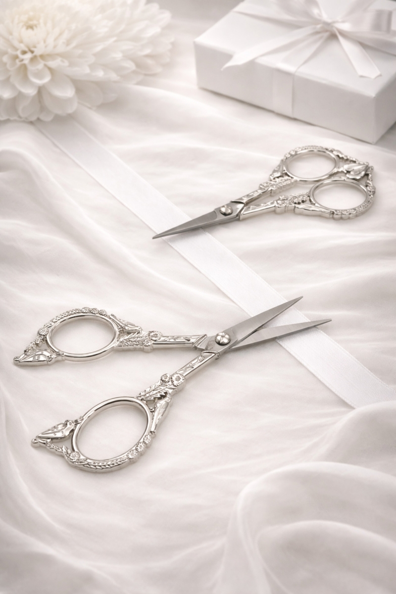 Söz Nişan Makası Gümüş, Kurdele Açılış Özel Gün Merasim Dikiş Nakış Makası Zarif Model Silver