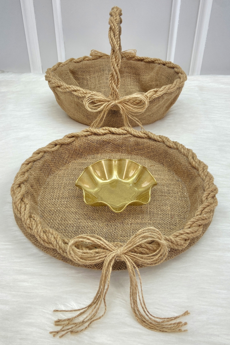 Söz Nişan Nikah Kına Gelin Sepeti ve Tepsisi, Düğün Sünnet Bride Hediyelik Dekoratif Hasır Örgü Jüt