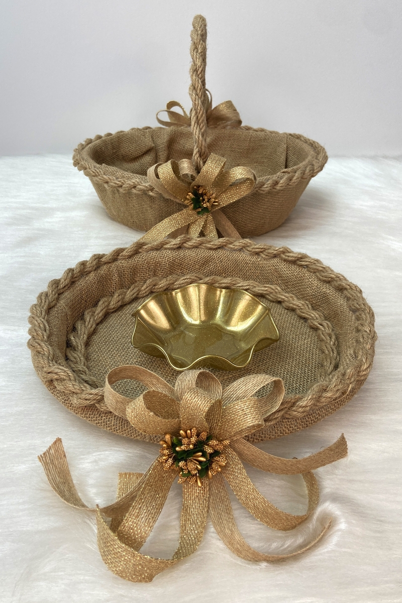 Söz Nişan Nikah Kına Gelin Sepeti ve Tepsisi, Düğün Sünnet Bride Hediyelik Dekoratif Hasır Örgü Jüt