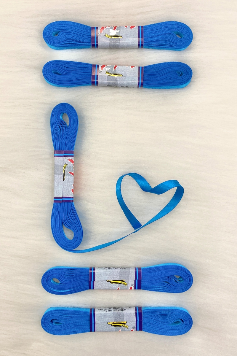 Sünnet Mavi Saten Kurdele 1 Cm 10 Metre, Bohça Çeyiz Özel Gün Hediye Süsleme Kurdelesi