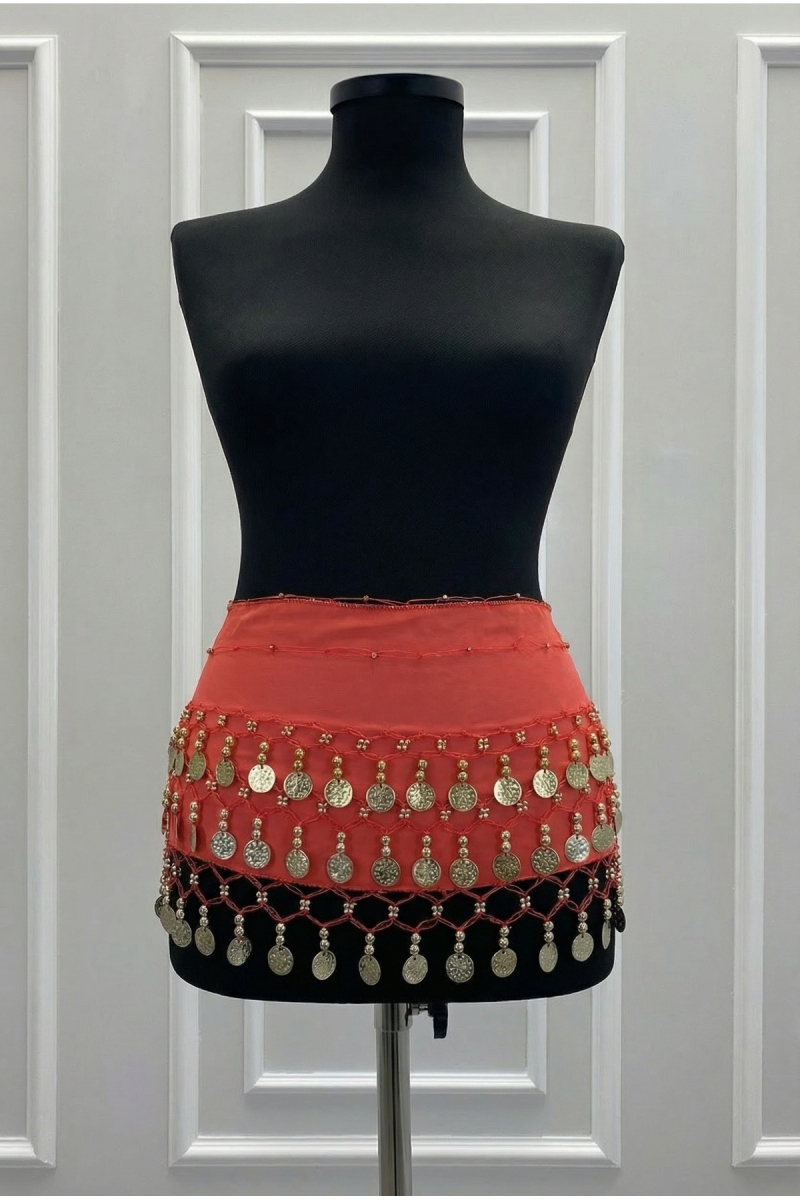 Turuncu Gold Şakira Oryantal Dansöz Dans Kemeri Pullu Zilli Kına Oyun Eğlence Nedime Düğün Shakira