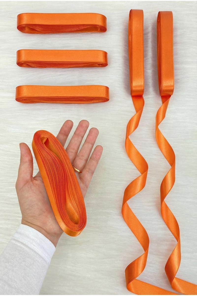 Turuncu Saten Kurdele 2 Cm 10 Mt, Bohça Çeyiz Nikah Kına Sünnet Söz Doğum Günü Parti Hediye Süsleme