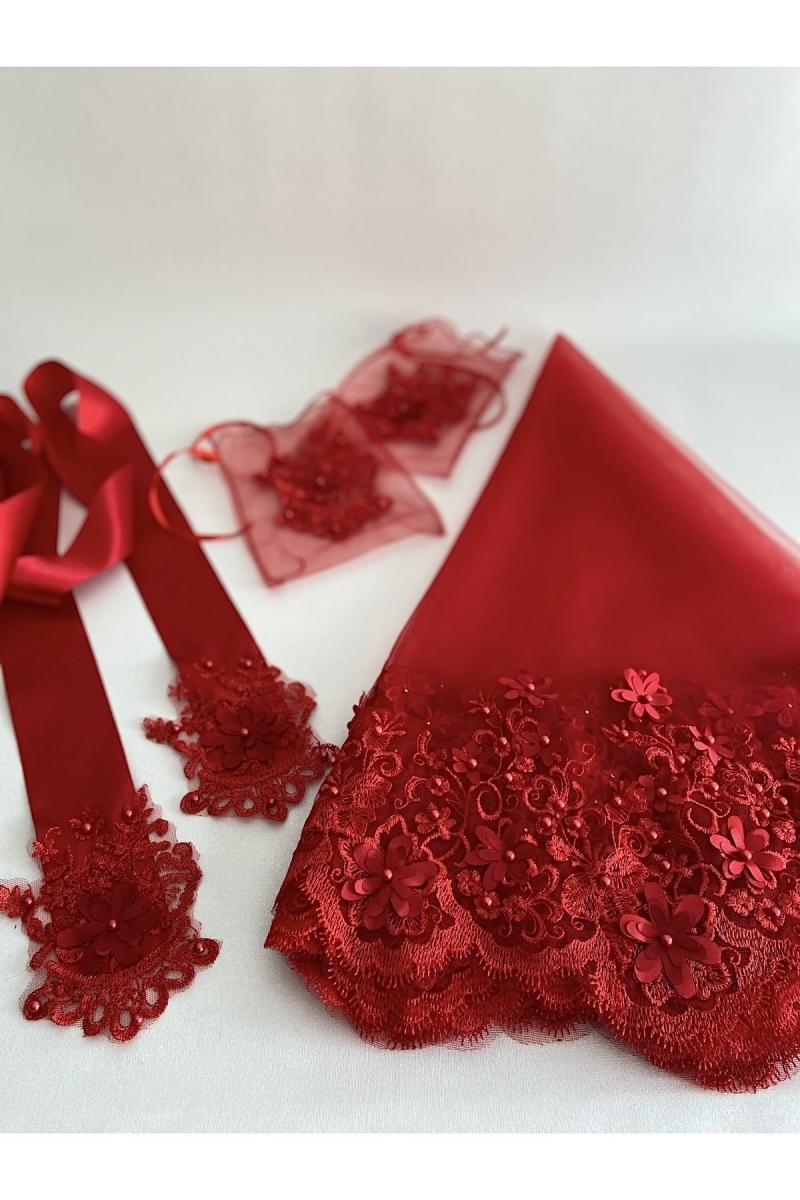 Üç Boyutlu Lüks Dantelli Inci Süslemeli Gelin Duvak Kuşak Eldiven Set Kına Gecesi Düğün