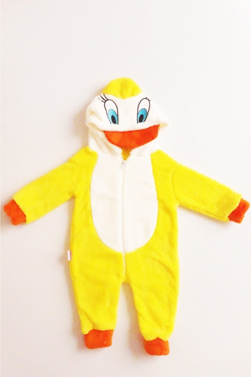 Unisex Bebek Sarı 1,5 Yaş Peluş Ördekli Tulum