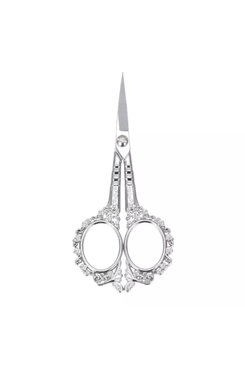 Vintage Dikiş Nakış Söz Nişan Makası Çiçek Desenli Gümüş