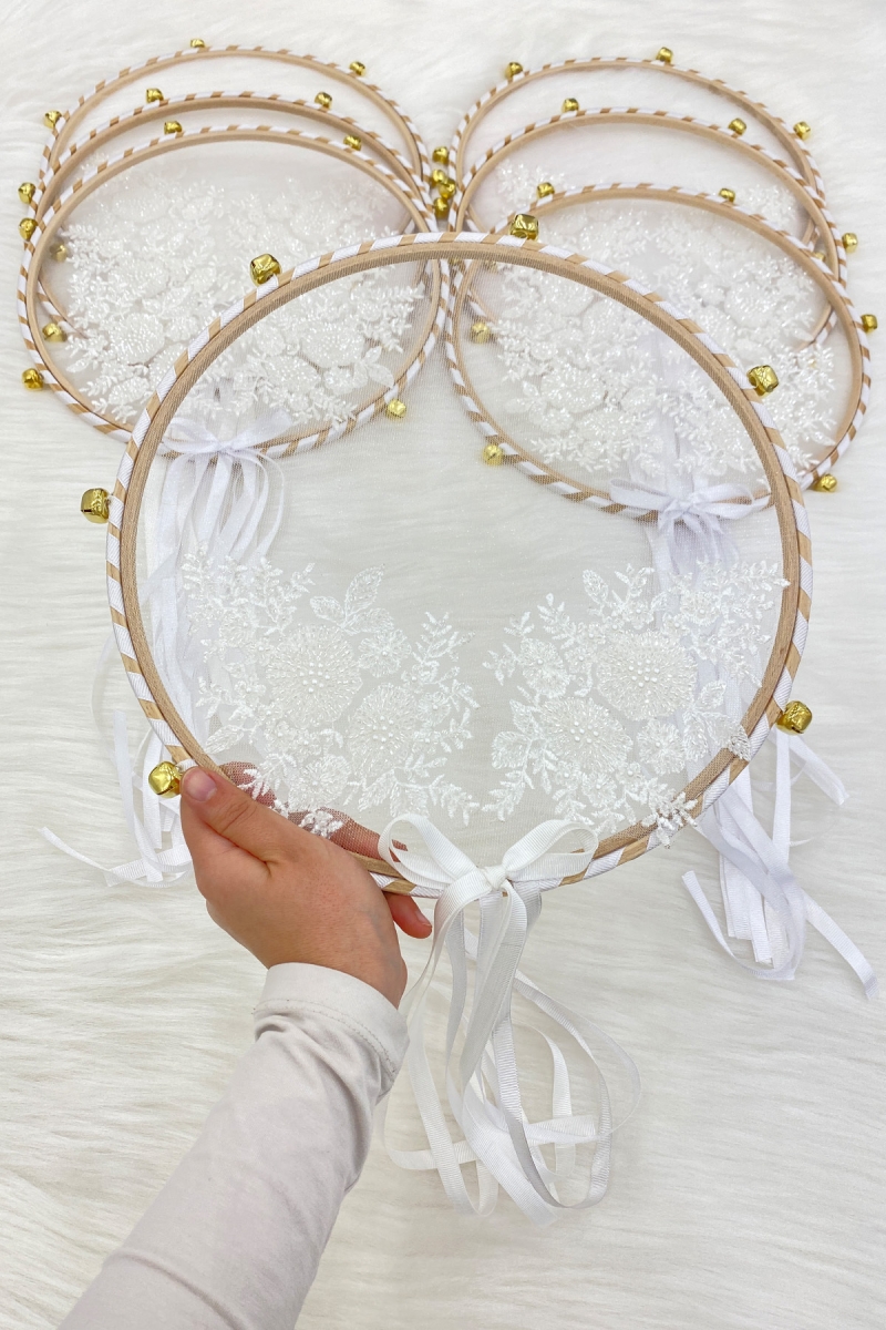 Vip Aplikli Gelin Tefi Beyaz, Nedime Düğün Kına Gecesi Sünnet Bekarlığa Veda Bride Zilli 30cm 1 Adet