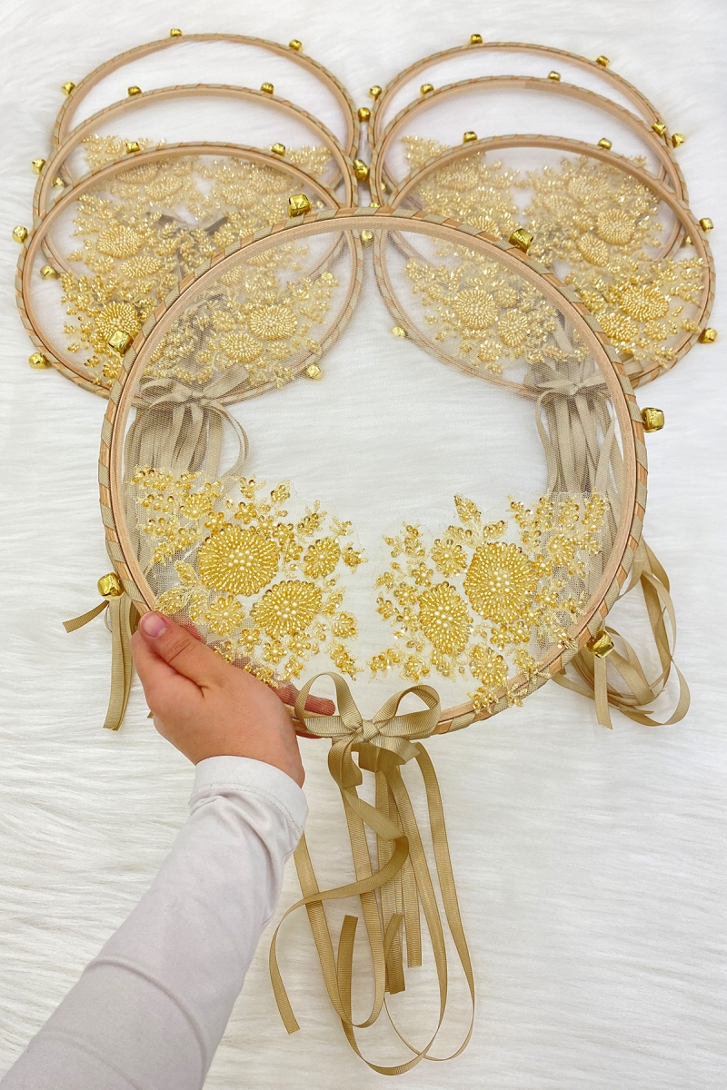 Vip Aplikli Gelin Tefi Gold, Nedime Düğün Kına Gecesi Sünnet Bekarlığa Veda Bride Zilli 30cm 1 Adet