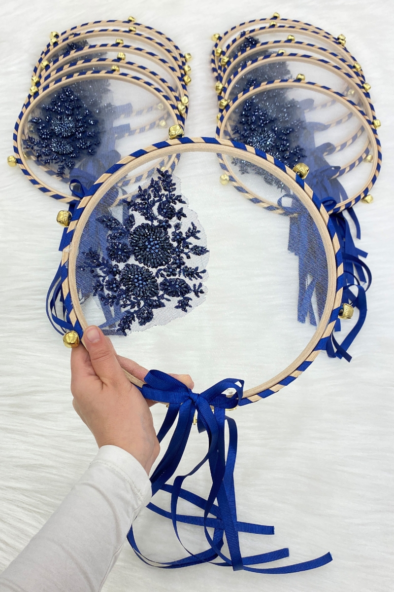 Vip Aplikli Gelin Tefi Lacivert Nedime Düğün Kına Gecesi Sünnet Bekarlığa Veda Bride 25cm 1Adet