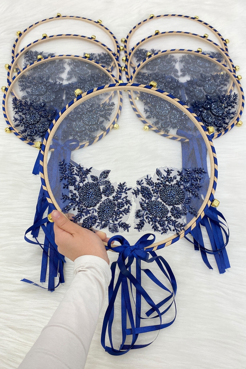 Vip Aplikli Gelin Tefi Lacivert, Nedime Düğün Kına Gecesi Sünnet Bekarlığa Veda Bride 30cm 1 Adet