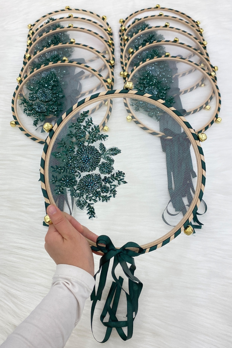 Vip Aplikli Gelin Tefi Yeşil Nedime Düğün Kına Gecesi Sünnet Bekarlığa Veda Bride Zilli 25 cm 1 Adet