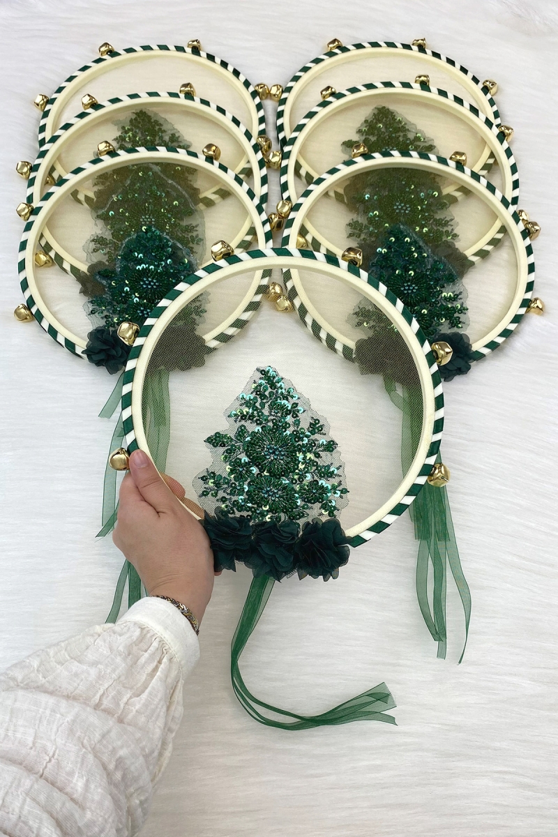 Vip Aplikli Gelin Tefi Yeşil, Nedime Düğün Kına Gecesi Sünnet Bekarlığa Veda Bride Zilli 27cm 1 Adet