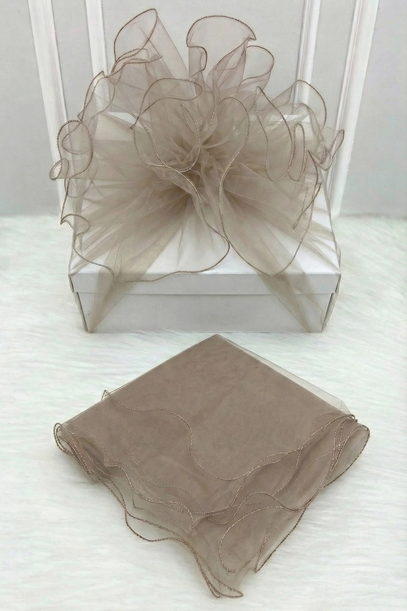Vizon Süsleme Tülü, Vizon Kenar Bohça Çeyiz Gelin Damat Söz Nişan Nikah Valiz Hediye Süsü 150x150cm