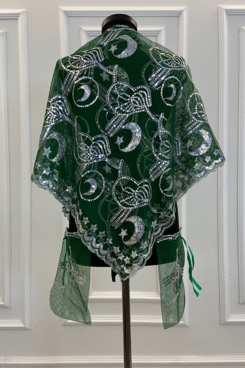 Yeşil Damat Sağdıç Kına Omuz Örtüsü, Şalı, Kına Duvağı Eldivenli Osmanlı Tuğralı