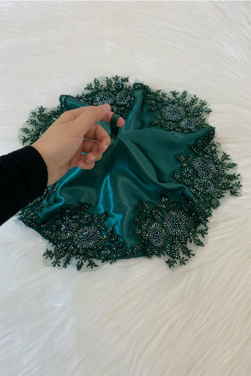 Yeşil Gelin Damat Halay El Mendili, Saten Vip Aplikli, Kına Gecesi Düğün Nedime Sünnet Söz Nişan