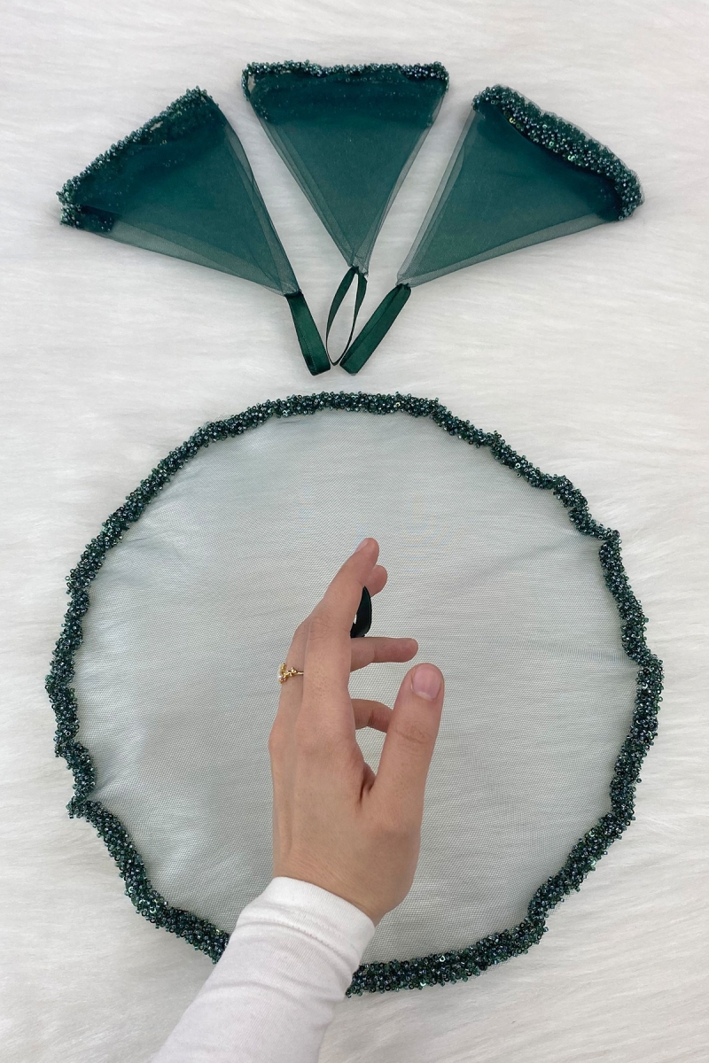 Yeşil Gelin Damat Halay Mendili, Cam Boncuk Ve İncili, Kına Gecesi Bride Düğün Nedime Söz Nişan