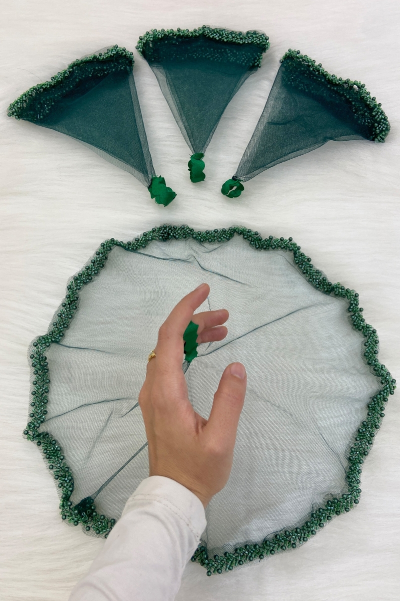 Yeşil Gelin Damat Halay Mendili, Cam Boncuk Ve İncili, Kına Gecesi Bride Düğün Nedime Söz Nişan