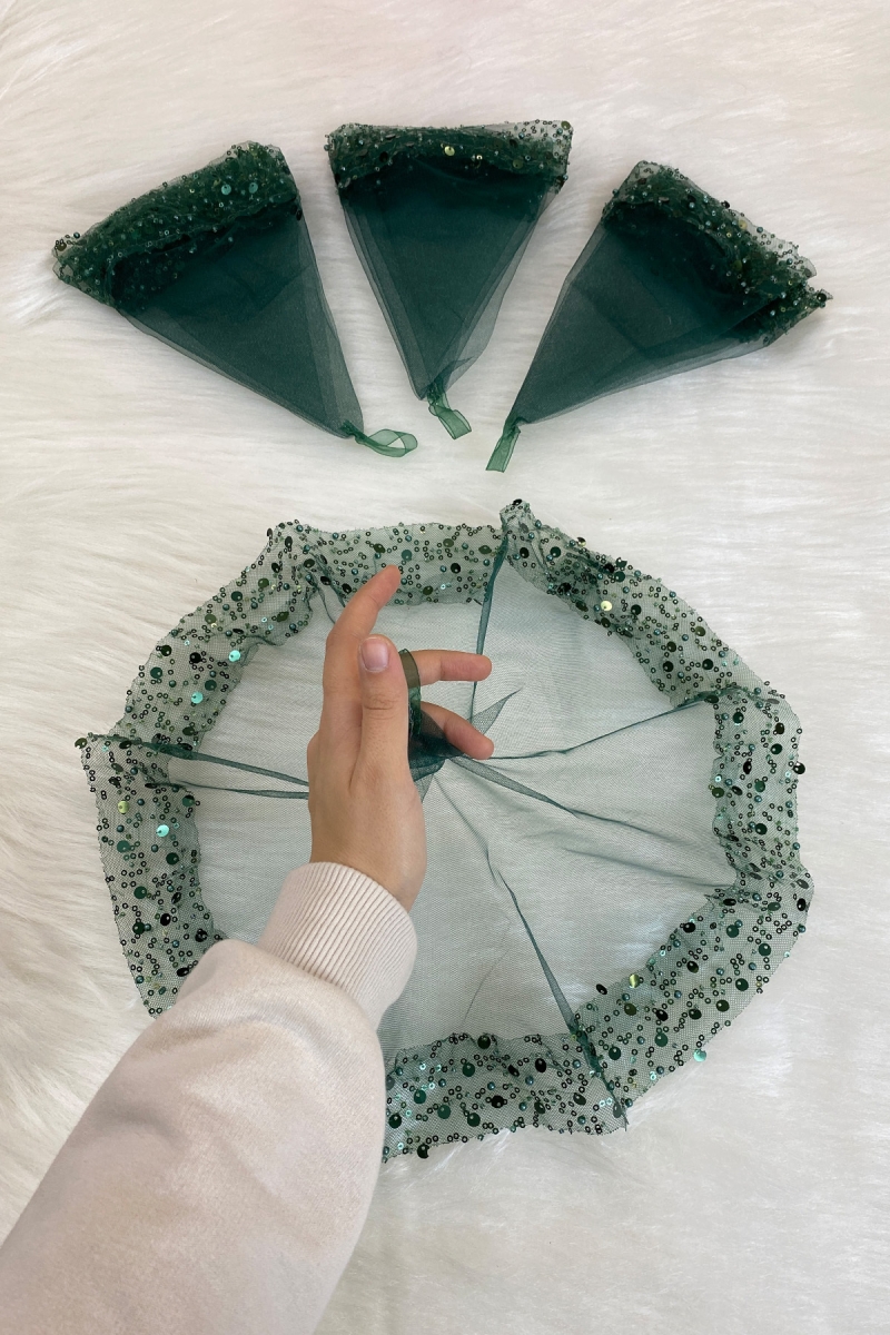 Yeşil Gelin Damat Halay Mendili, Geniş Pullu Ve Incili, Düğün Kına Söz Nişan Sünnet Bride Sağdıç