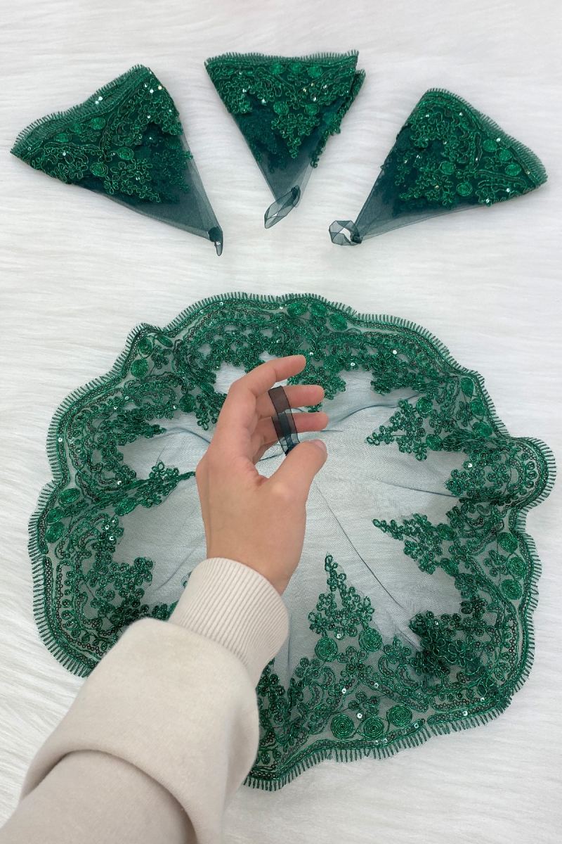 Yeşil Gelin Damat Halay Mendili,  Işıl Işıl Güpürlü, Düğün Kına Gecesi Nedime Söz Nişan Bride