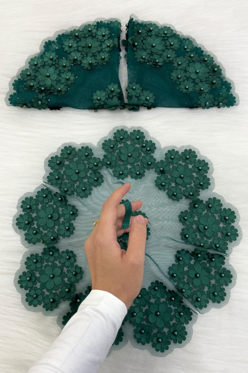 Yeşil Gelin Damat Mendili, İnci Detaylı Düğün Halay Nedime Söz Nişan Kına Sünnet Bride Mendil