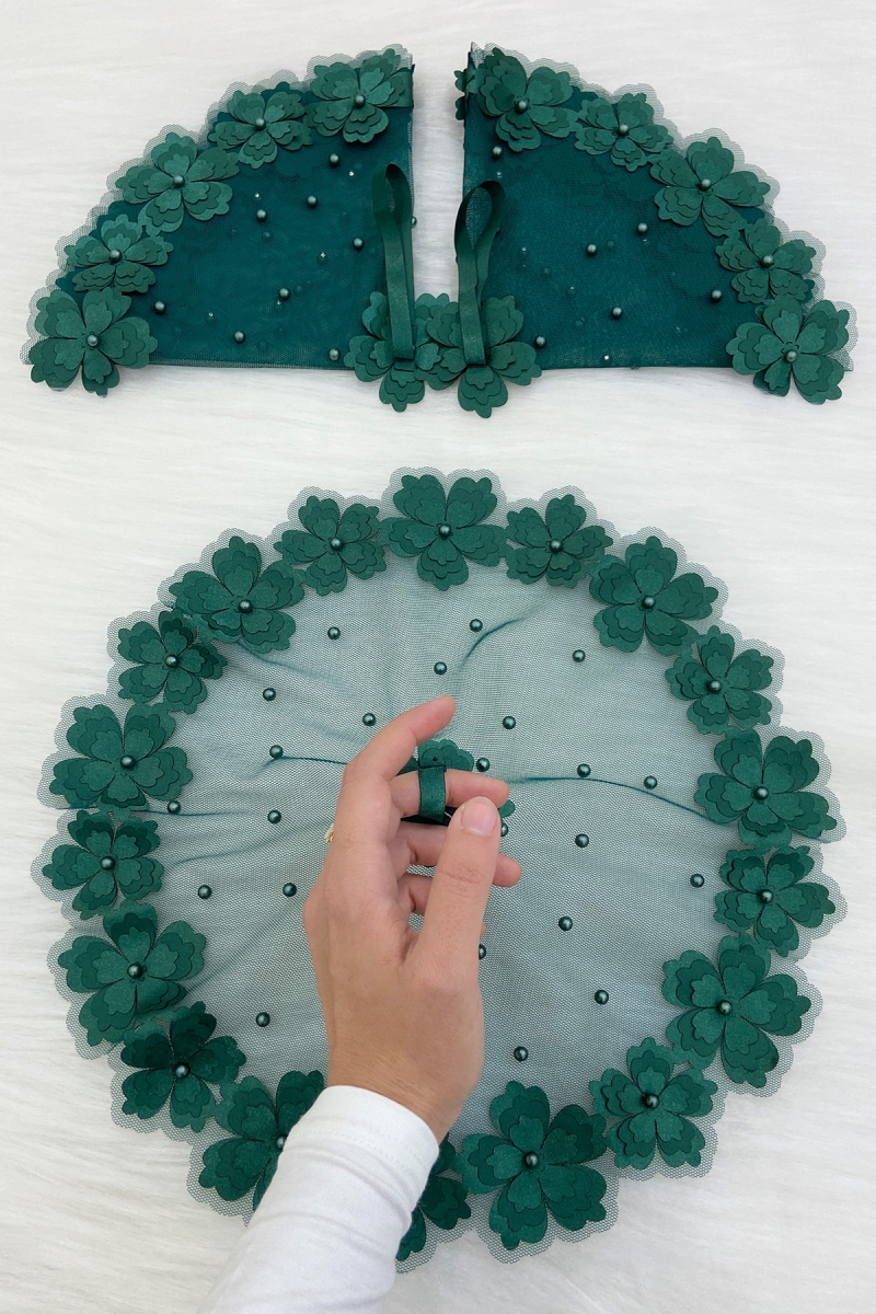 Yeşil Gelin Damat Mendili, İnci Detaylı Düğün Halay Nedime Söz Nişan Kına Sünnet Bride Mendil