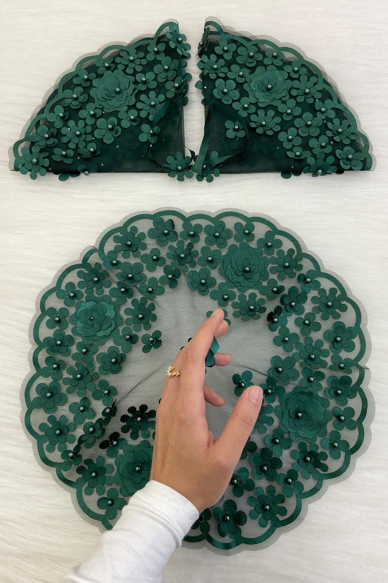 Yeşil Gelin Damat Mendili, İnci Detaylı Düğün Halay Nedime Söz Nişan Kına Sünnet Bride Mendil