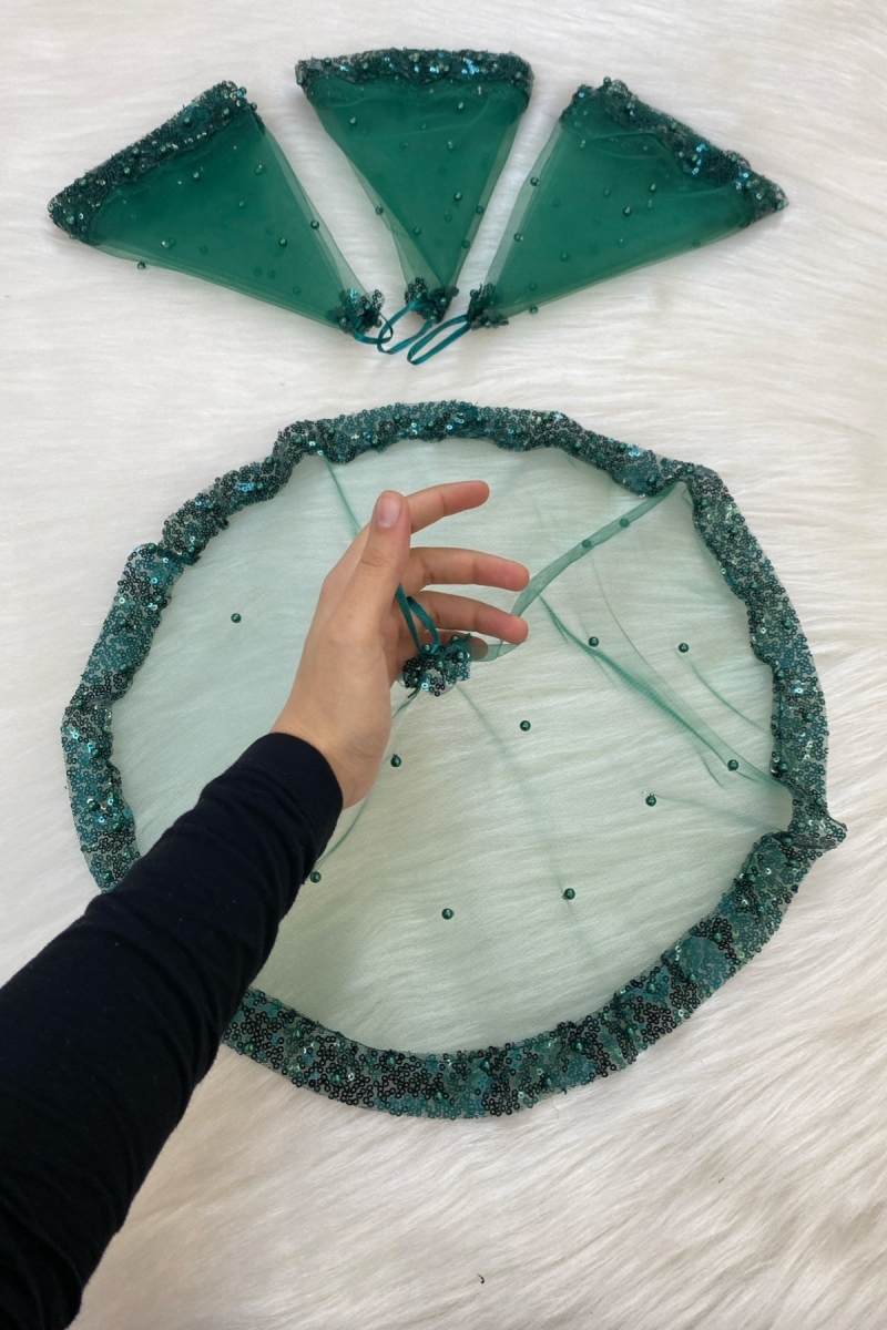 Yeşil Gelin Damat Mendili, Pul Payet ve İncili, Düğün Halay Nedime Söz Nişan Kına Sünnet Mendil