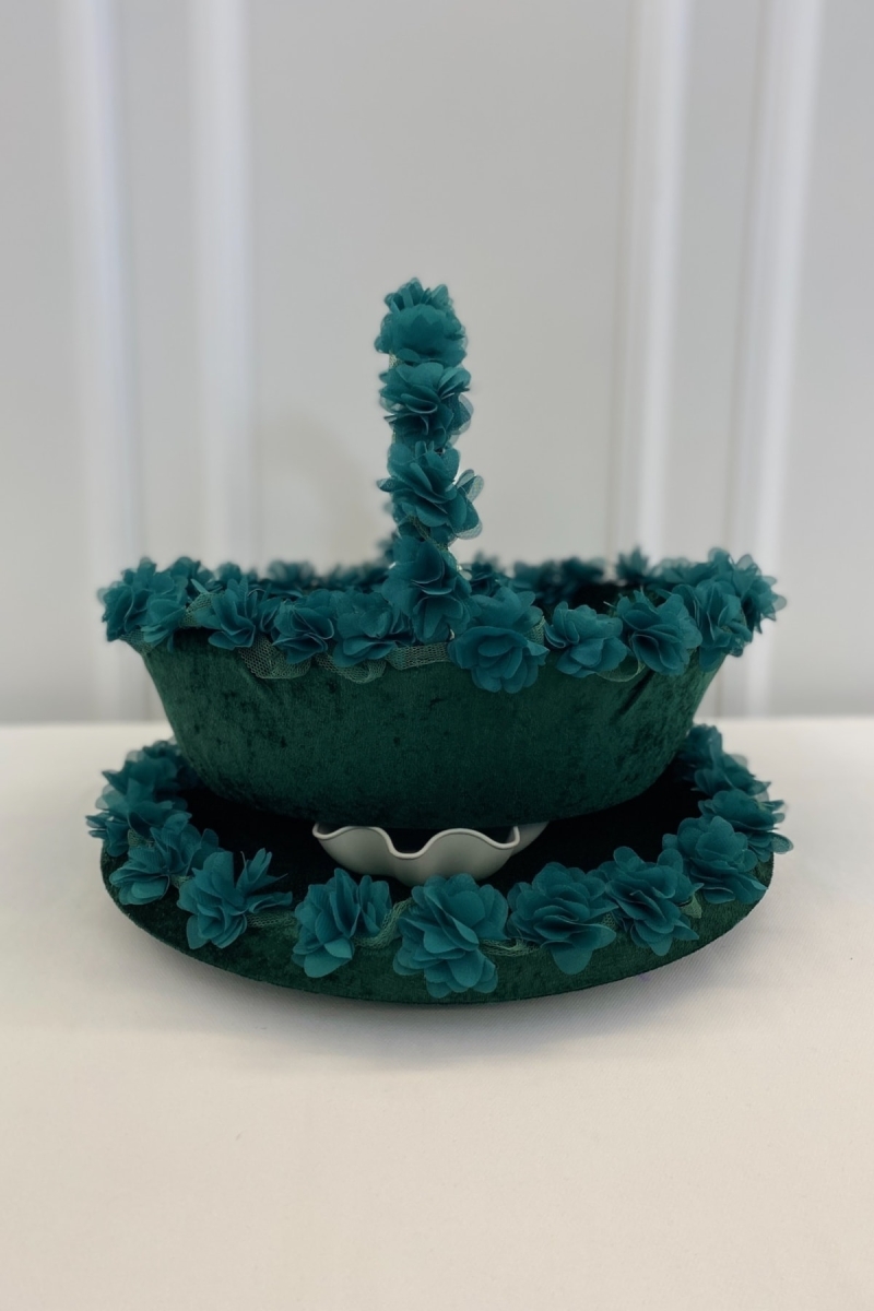 Yeşil Gelin Kına Gecesi Tepsi Ve Sepeti, Düğün, Sünnet, Nişan, Söz, Kadife Üç Boyutlu Lazer Çiçekli