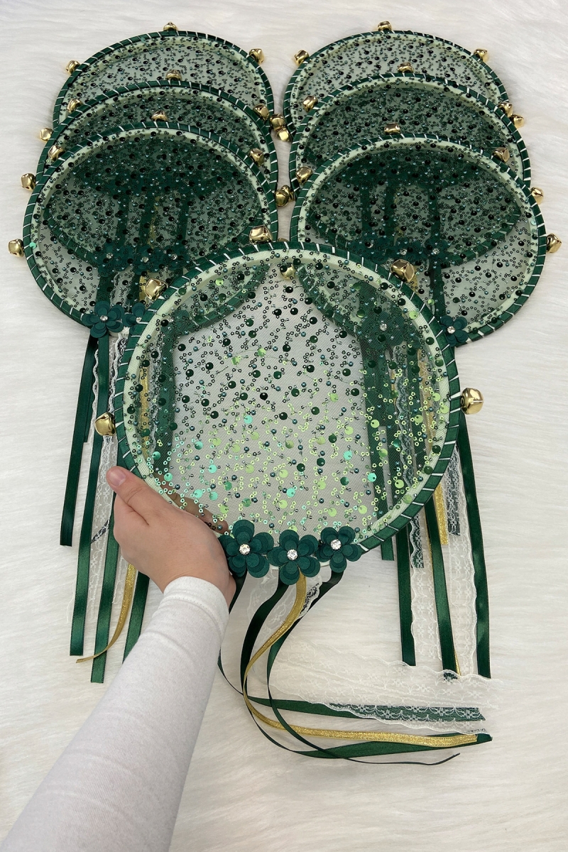 Yeşil Gelin Nedime Tefi, Çiçek Pul Payet Ve Parlak Taşlı, Düğün Kına Bride Sünnet Parti Defi 1 Adet