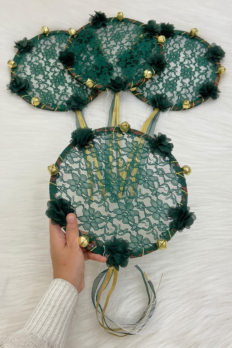 Yeşil Gelin Nedime Tefi Dantel 3D Süslemeli, Düğün Kına Sünnet Bride To Be