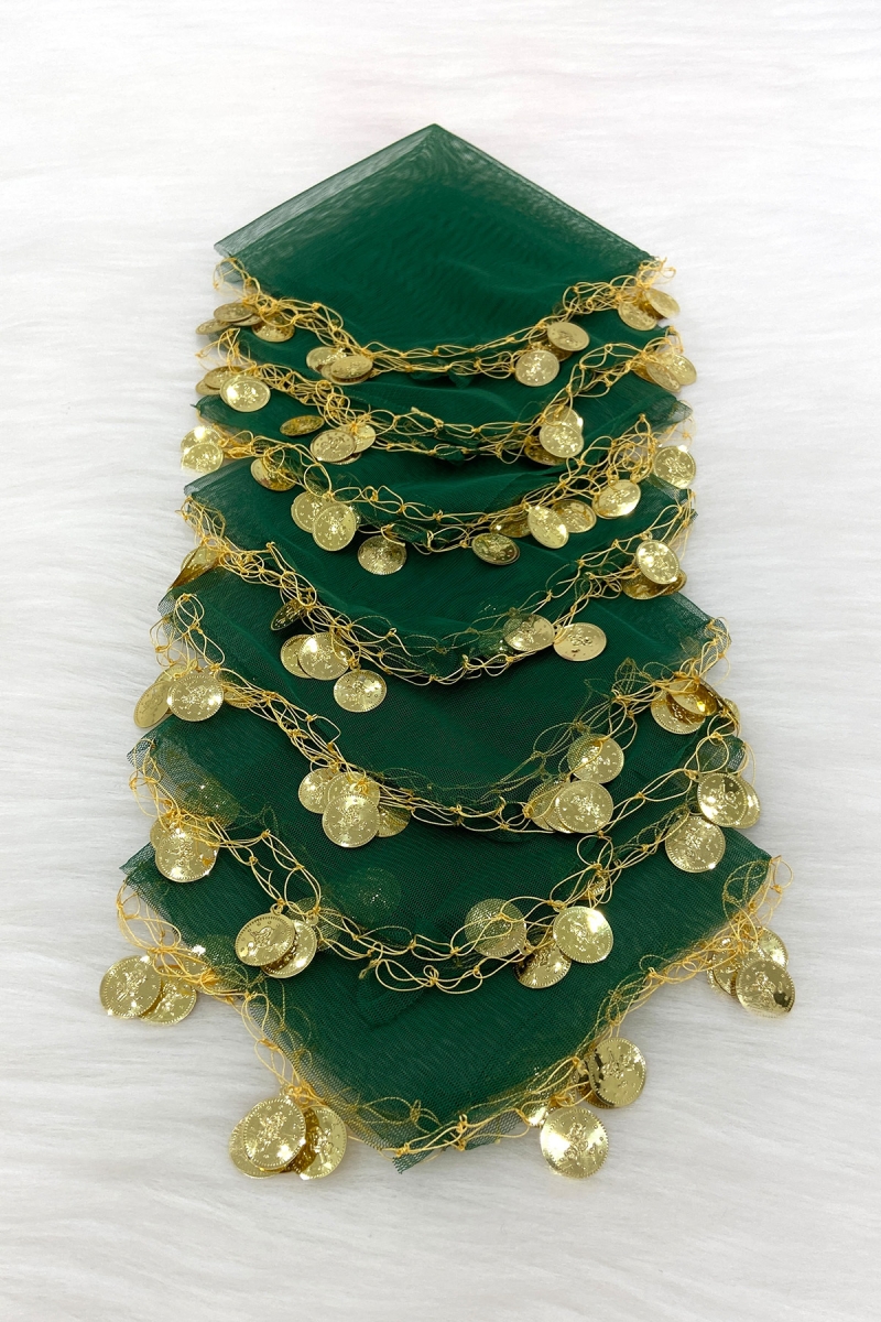 Yeşil Gold Pullu Tül Halay Mendili 1 Adet, Gelin Damat Düğün Kına Sünnet Söz Nişan Bride