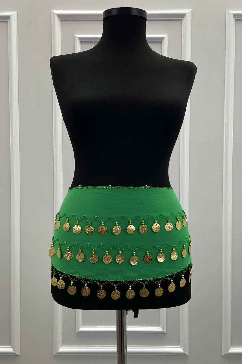 Yeşil Gold Şakira Oryantal Dansöz Dans Kemeri Pullu Zilli Kına Oyun Eğlence Düğün Shakira Kemer