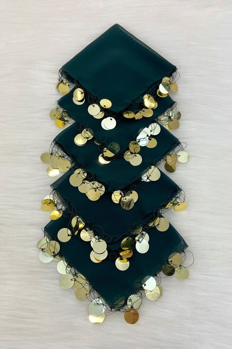 Yeşil Gold Şifon Halay Mendili 5 Adet, Gelin Damat Düğün Kına Sünnet Nişan Bride