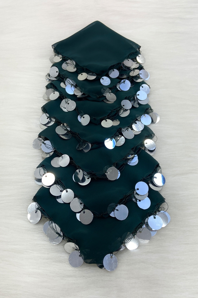 Yeşil Gümüş Şifon Halay Mendili 10 Adet, Gelin Damat Düğün Kına Sünnet Nişan Bride