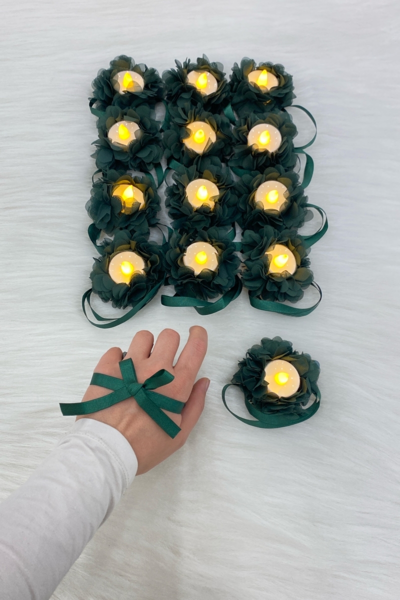 Yeşil Ledli Kına El Mumu, Düğün, Nedime, Bride, Sünnet, Led Işıklı, Tealight Mum Pilli 12 Adet